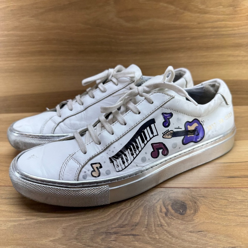 Common Projects Womens 8 EU 38 Paint Music Silver White Leather Low Tops